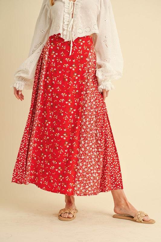 Aemi + Co Floral Elastic Waist Maxi Skirt - Hovatok