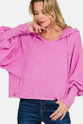 Zenana Brushed Hacci Drop Shoulder Cropped Hoodie - Hovatok