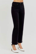 RISEN Full Size Tummy Control Elastic Band High Rise Crop Straight Jeans Plus Size - Hovatok