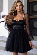 Sweetheart Neck Balloon Sleeve Mini Dress - Hovatok