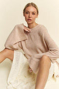 Davi & Dani High-Low Round Neck Drop Shoulder Sweater - Hovatok