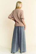 Davi & Dani Round Neck Batwing Sleeve Sweater - Hovatok