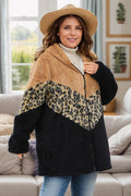 Plus Size Leopard Zip Up Hooded Outerwear - Hovatok