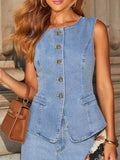 Button Down Denim Vest - Hovatok