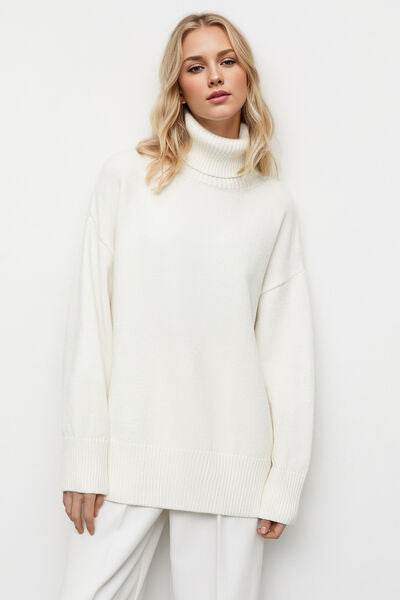Basic Bae Turtleneck Dropped Shoulder Long Sleeve Sweater - Hovatok