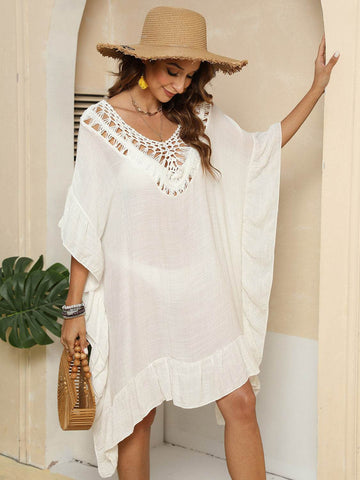 Cutout Ruffled Half Sleeve Cover-Up - Hovatok