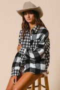 BiBi Plaid Fleece Button Down Long Sleeve Shirt - Hovatok