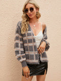 Open Front Plaid Long Sleeve Cardigan - Hovatok