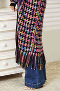 Angel Wings Full Size Multicolored Open Front Fringe Hem Cardigan - Hovatok