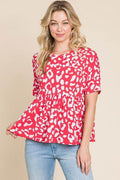 BOMBOM Leopard Peplum Babydoll Blouse - Hovatok