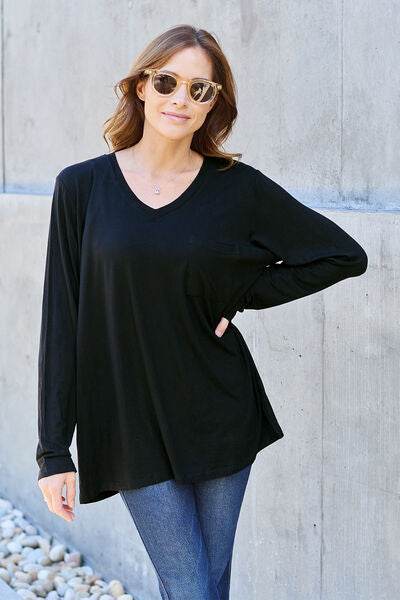 Basic Bae Full Size V-Neck Long Sleeve Top - Hovatok