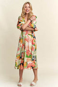 ADORA Floral V-Neck Puff Sleeve Midi Dress - Hovatok