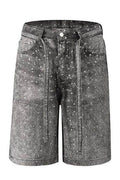Men's Washed Rhinestone Denim Bermuda Shorts - Hovatok