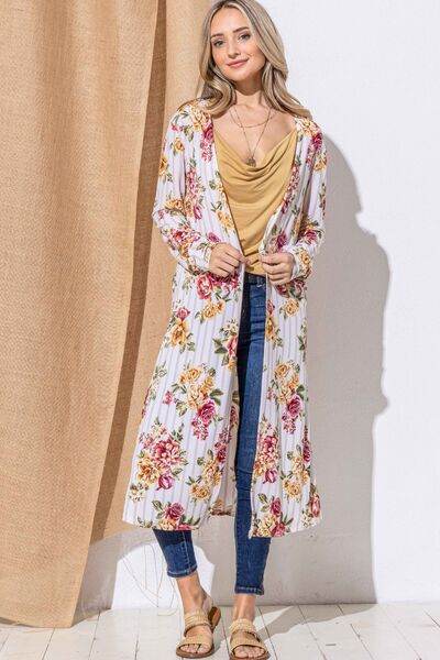 And The Why Floral Kimono Open Front Longline Cardigan - Hovatok