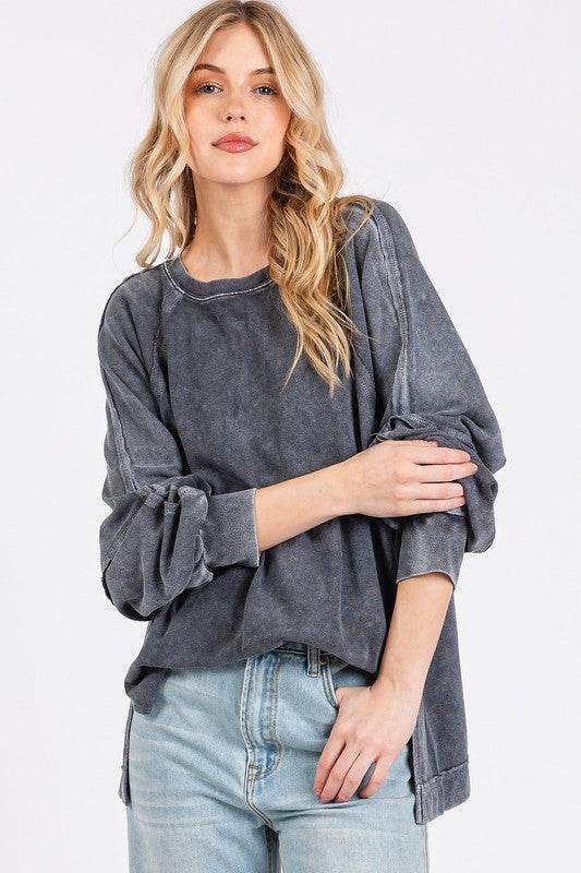 Mittoshop Mineral Wash Raglan Long Sleeve Oversized Top - Hovatok