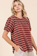 Mittoshop Contrast Striped Short Puff Sleeve Knit Top - Hovatok