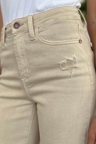 Judy Blue Full Size High Waist Distressed Wide Leg Jeans - Hovatok