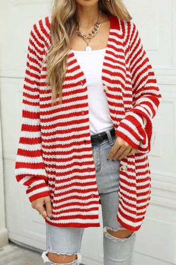 Angel Wings Striped Button Up Long Sleeve Cardigan - Hovatok