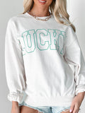 LUCKY Graphic Round Neck Long Sleeve Sweatshirt - Hovatok