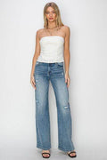 RISEN Full Size High Waist Distressed Wide Leg Jeans - Hovatok