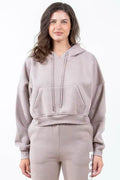 American Bazi Letter Graphic Long Sleeve Drawstring Cropped Hoodie - Hovatok