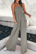 Smocked Spaghetti Strap Wide Leg Jumpsuit - Hovatok