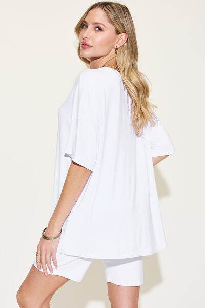 Basic Bae Full Size V-Neck Drop Shoulder T-Shirt and Shorts Set - Hovatok