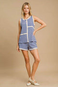 Umgee Round Neck Texture Striped Tank - Hovatok