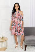 Sew In Love Full Size Fresh-Cut Flowers Cold-Shoulder Dress - Hovatok