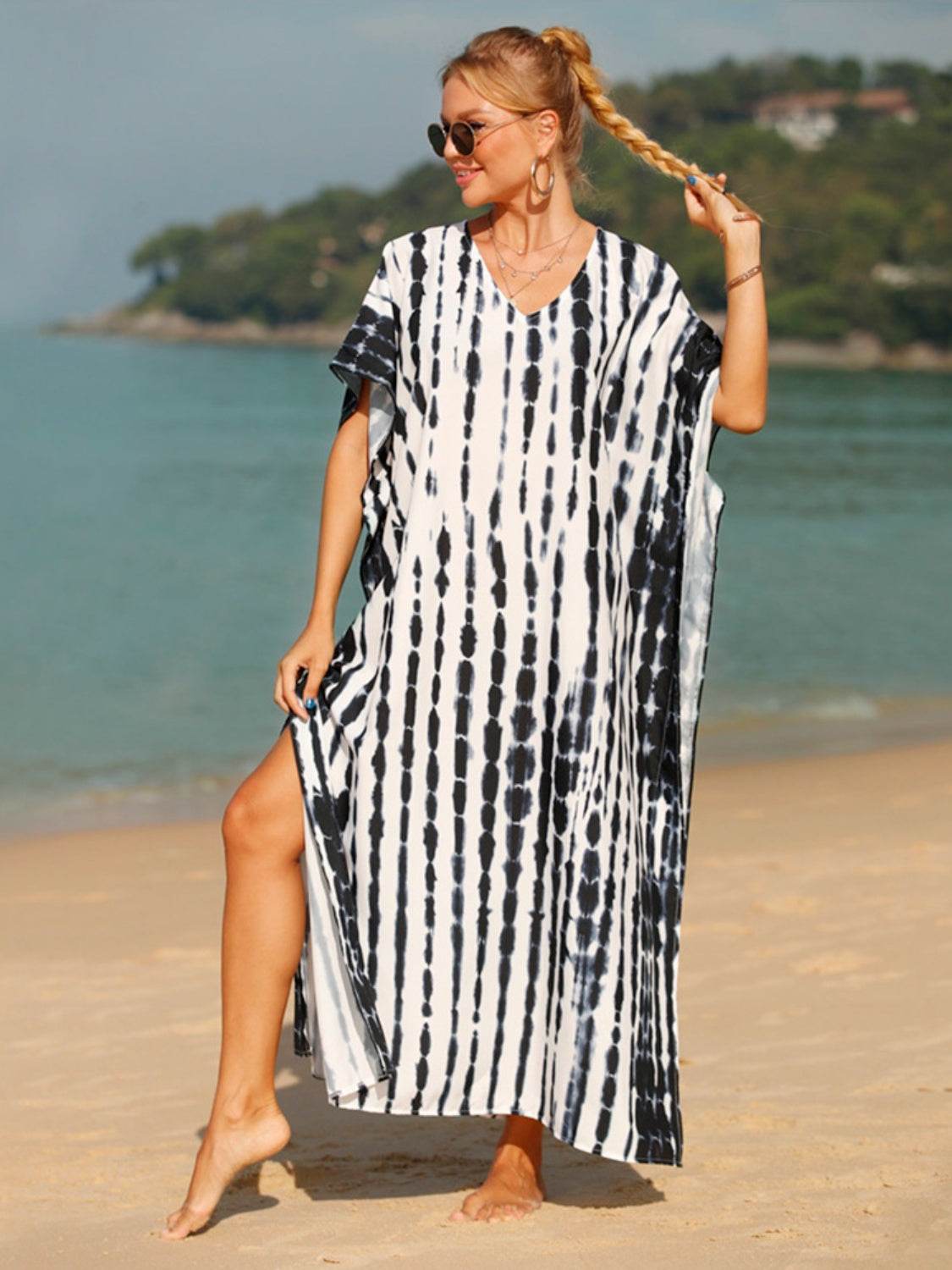 Tie-Dye V-Neck Half Sleeve Cover-Up - Hovatok