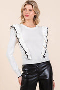 Mittoshop Contrast Trim Ruffled Round Neck Knit Top - Hovatok