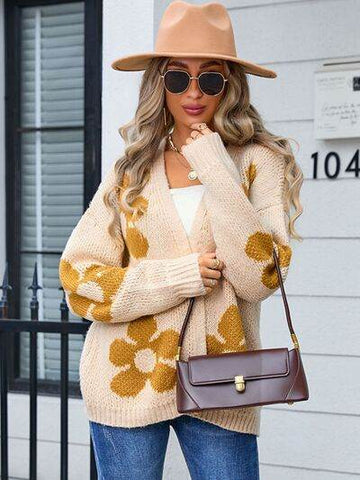 Angel Wings Flower Open Front Long Sleeve Cardigan - Hovatok