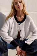 Double Take Contrast Button Up Long Sleeve Cardigan - Hovatok