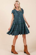 Mittoshop Lace Detail Ruffled Button Down Tiered Dress - Hovatok