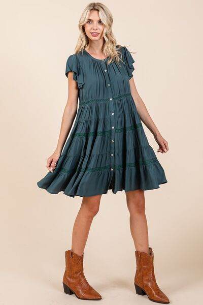 Mittoshop Lace Detail Ruffled Button Down Tiered Dress - Hovatok