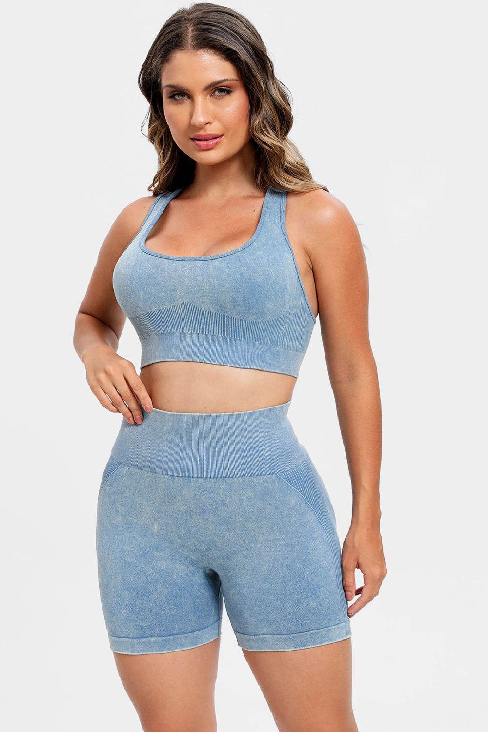 3 Piece Washed Square Neck Wide Strap Active Set - Hovatok