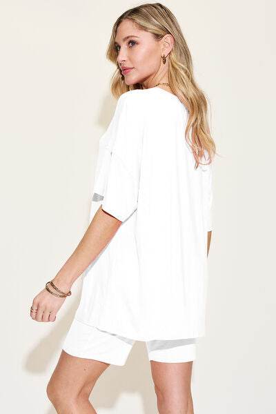 Basic Bae Bamboo Full Size V-Neck Drop Shoulder T-Shirt and Shorts Set - Hovatok