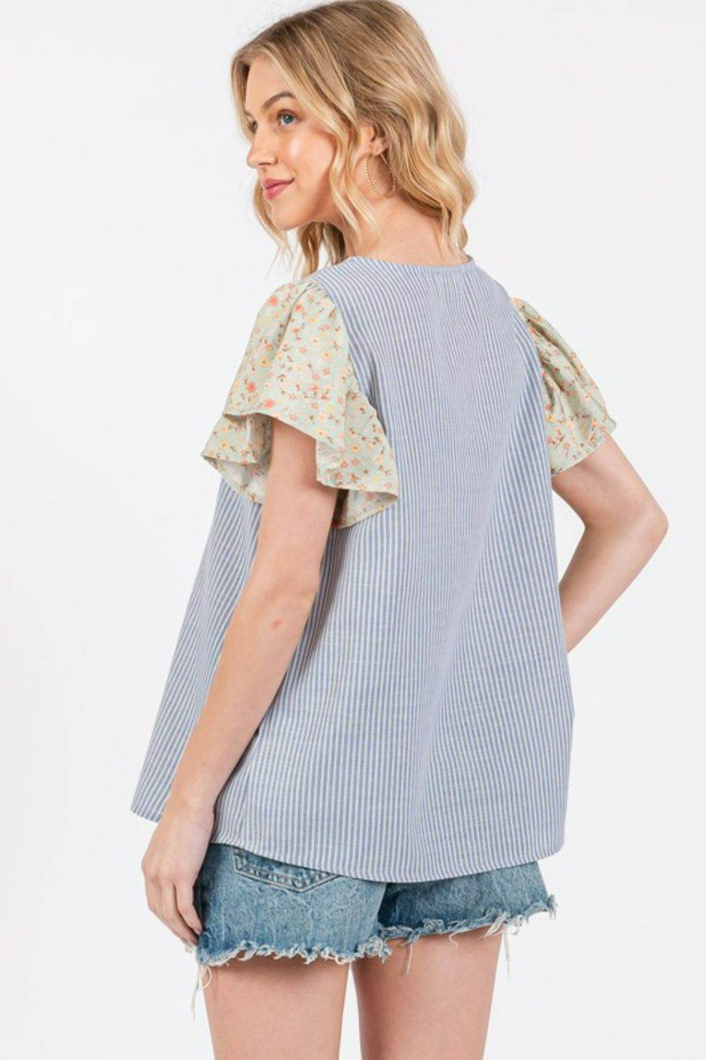 Ces Femme Round Neck Floral Short Sleeve Top - Hovatok