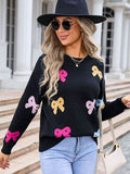 Angel Wings Bow Graphic Round Neck Long Sleeve Sweater - Hovatok