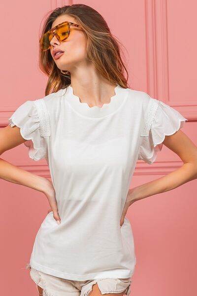 BiBi Scallop Edged Lace Trim Top - Hovatok
