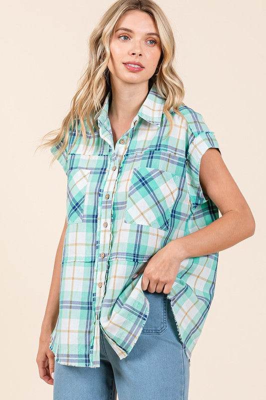 Mittoshop Mineral Wash Plaid Button Down Shirt - Hovatok