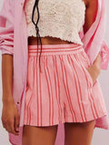 Striped Elastic Waist Shorts - Hovatok