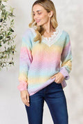 BiBi Rainbow Gradient Crochet Deetail Sweater - Hovatok