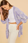 Annie Wear Checkered Open Front Drop Shoulder Cardigan - Hovatok