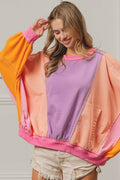 BiBi Color Block Exposed Seam Sweatshirt with Pockets - Hovatok