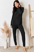 Basic Bae Full Size Ribbed Round Neck High-Low Slit Top and Pants Set - Hovatok