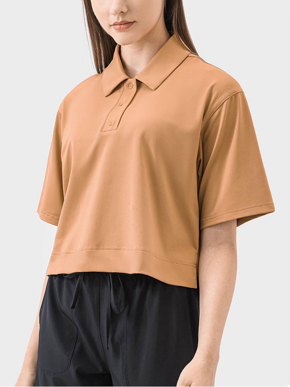 Millennia Half Button Short Sleeve Active T-Shirt - Hovatok