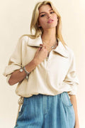Davi & Dani Drawstring Hem Half Zip Raglan Sleeve Sweatshirt - Hovatok