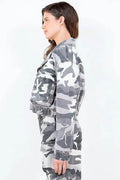 American Bazi Full Size Camouflage Zip Up Cropped Rider Jacket Plus Size - Hovatok