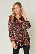 Double Take Full Size Printed Button Up Long Sleeve Shirt - Hovatok